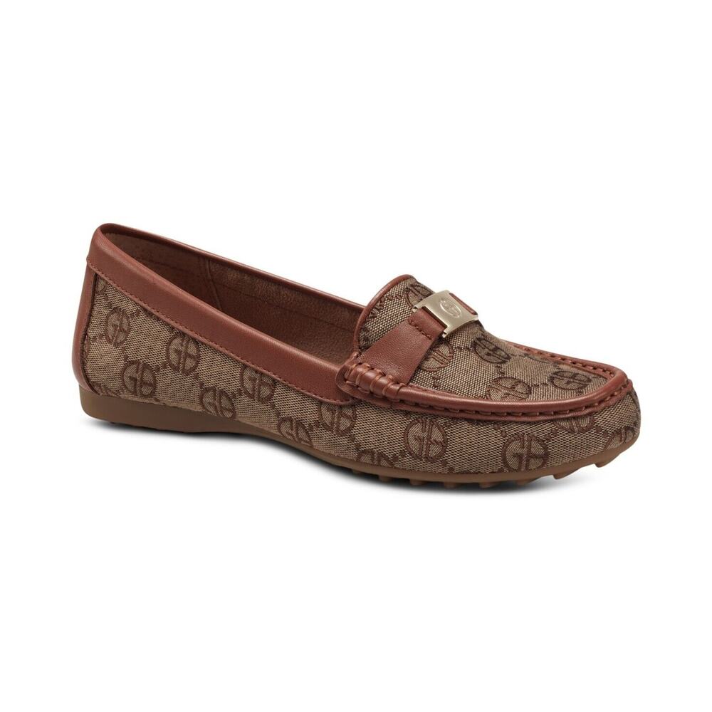 Giani Bernini Women's Dailyn Round Toe Slide-On Leather Loafers, Brown Size 6.5M
